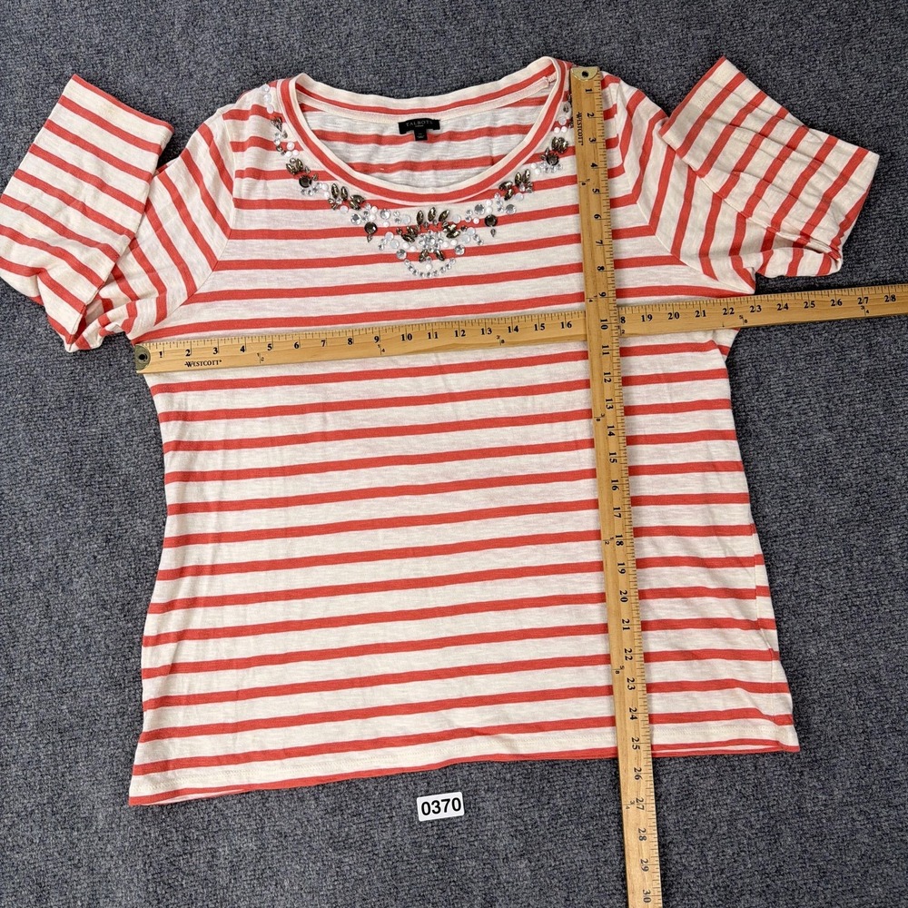 Talbots Top Women 1X Coral Stripe Beaded Neck 3/4 Sleeve Cotton Knit IN3048 - Picture 4 of 7